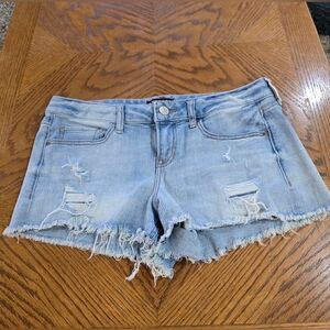 Express Light Blue Distressed Denim Jean Shorts